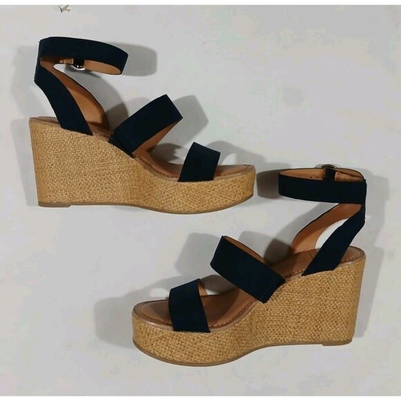 DV8 Dolce Vita Ankle Strap Wedge Heel Sandals Shoes Est Size 8.5 Blue Suede - Picture 8 of 12